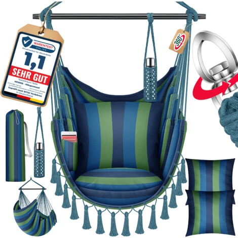 KESSER® Silla Colgante Con 2 Cojines, Portabebidas Y Compartimento Para Libros, Silla Colgante Safari XXL Para Adultos Y Niños, Hamaca De Hasta 150 kg, Suspensión De Asiento Para Interior Y Exterior, 1 KESSER® Silla Colgante Con 2 Cojines, Portabebidas Y Compartimento Para Libros, Silla Colgante Safari XXL Para Adultos Y Niños, Hamaca De Hasta 150 kg, Suspensión De Asiento Para Interior Y Exterior,