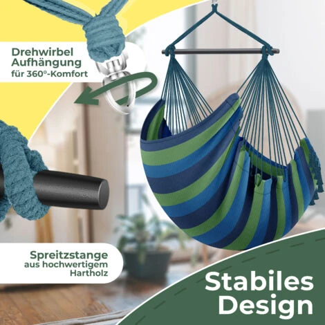 KESSER® Silla Colgante Con 2 Cojines, Portabebidas Y Compartimento Para Libros, Silla Colgante Safari XXL Para Adultos Y Niños, Hamaca De Hasta 150 kg, Suspensión De Asiento Para Interior Y Exterior, 3 KESSER® Silla Colgante Con 2 Cojines, Portabebidas Y Compartimento Para Libros, Silla Colgante Safari XXL Para Adultos Y Niños, Hamaca De Hasta 150 kg, Suspensión De Asiento Para Interior Y Exterior, - Imagen 3