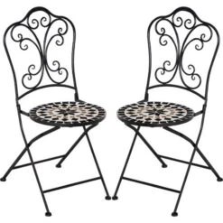 OUTSUNNY Set De 2 Sillas De Jardín Plegables Con Asiento De Mosaico Cerámico Y Marco De Metal Carga 120 Kg Para Bistró Terraza Patio Exterior 40x50x92 Cm