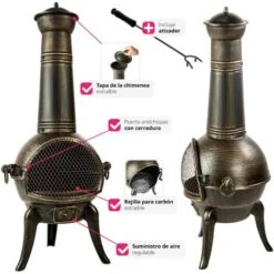 Estufa De Leña De Hierro Fundido Para Terraza - Calefacción A Leña Con Chapa De Acero, Estufa Con Puerta De Rejilla Anti Chispas, Chimenea Con Válvula De Ventilación 9 Estufa De Leña De Hierro Fundido Para Terraza - Calefacción A Leña Con Chapa De Acero, Estufa Con Puerta De Rejilla Anti Chispas, Chimenea Con Válvula De Ventilación -Elrincon del Jardin Tienda 56500394 5