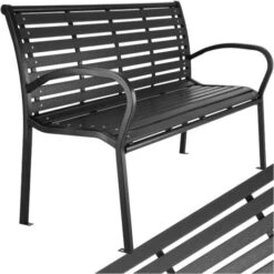 Banco De Jardín Pino 126x62x81,5cm - Banco De Exterior Para Terraza, Banquito De Acero Moderno Para Tres Personas, Banca Para Porche Atornillable