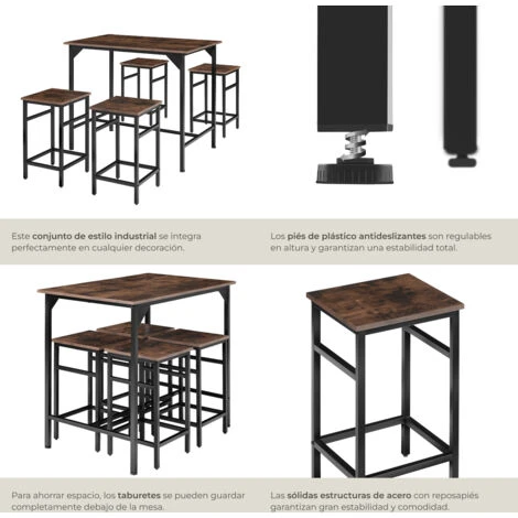 Juego De Mesa Bistró Edimburgo 4 + 1 - Juego De Mesa Para Bar, Conjunto De Muebles Moderno Para Bistró, Set Minimalista De Taburetes 5 Juego De Mesa Bistró Edimburgo 4 + 1 - Juego De Mesa Para Bar, Conjunto De Muebles Moderno Para Bistró, Set Minimalista De Taburetes - Imagen 5
