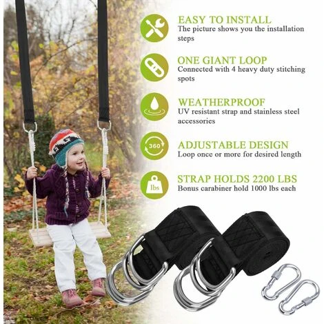 Triomphe Correas Para Hamacas Correas Colgantes Para Columpio, 150 Cm Correas Para Hamacas Para Exteriores Con Mosquetones De Seguridad Para Columpio De árbol Y Hamacas Máx. 5 Triomphe Correas Para Hamacas Correas Colgantes Para Columpio, 150 Cm Correas Para Hamacas Para Exteriores Con Mosquetones De Seguridad Para Columpio De árbol Y Hamacas Máx. - Imagen 5