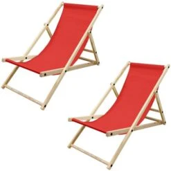 2x Silla De Playa Plegable Madera Tumbona De Sol Rojo Jardín Hamaca Impermeable