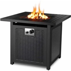 GIZCAM Fogatas Y Braseros De Gas Para Exteriores, Calentador De Gas Para Patio, Chimenea De Gas, 72 72 67 Cm, 14,5 Kw, Con Cubierta Protectora Impermeable Y Rocas De Lava Y Rejilla Protectora, Para
