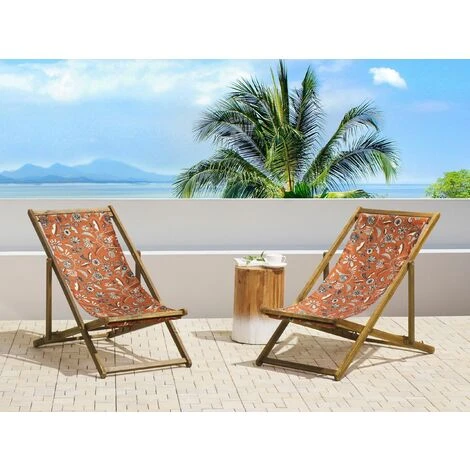 Conjunto De 2 Tumbonas De Jardín De Tela Madera De Acacia Clara Patrón Floral Reclinable Plegable Anzio 2 Conjunto De 2 Tumbonas De Jardín De Tela Madera De Acacia Clara Patrón Floral Reclinable Plegable Anzio - Imagen 2