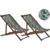 Conjunto De 2 Tumbonas De Jardín De Tela Madera De Acacia Oscura Patrón De Pelícano Reclinable Plegable Anzio