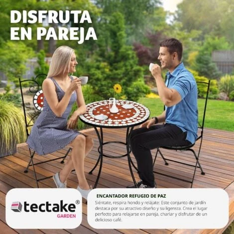 Conjunto De Mesa Ø 60cm + 2 Sillas Mosaico - Mesa Mosaico De Jardín Con Sillas, Set De Mesa Y Sillas Estilo Mosaico De Cerámica, Muebles De Jardín Con Estructura Metálica 4 Conjunto De Mesa Ø 60cm + 2 Sillas Mosaico - Mesa Mosaico De Jardín Con Sillas, Set De Mesa Y Sillas Estilo Mosaico De Cerámica, Muebles De Jardín Con Estructura Metálica - Imagen 4