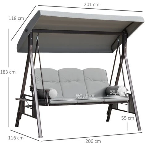 OUTSUNNY Columpio Balancín De Jardín De 3 Plazas Con Techo Parasol 2 Cojines Bandeja Para Bebidas Marco De Metal Terraza Exterior Carga 360kg 116x206x183cm 2 OUTSUNNY Columpio Balancín De Jardín De 3 Plazas Con Techo Parasol 2 Cojines Bandeja Para Bebidas Marco De Metal Terraza Exterior Carga 360kg 116x206x183cm - Imagen 2