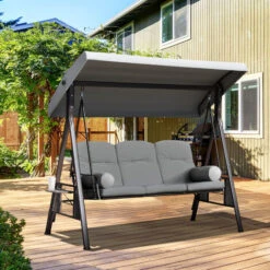 OUTSUNNY Columpio Balancín De Jardín De 3 Plazas Con Techo Parasol 2 Cojines Bandeja Para Bebidas Marco De Metal Terraza Exterior Carga 360kg 116x206x183cm 7 OUTSUNNY Columpio Balancín De Jardín De 3 Plazas Con Techo Parasol 2 Cojines Bandeja Para Bebidas Marco De Metal Terraza Exterior Carga 360kg 116x206x183cm -Elrincon del Jardin Tienda 57911407 3