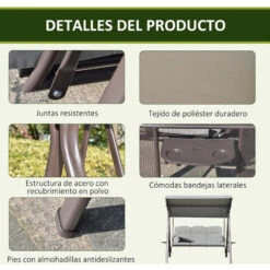 OUTSUNNY Columpio Balancín De Jardín De 3 Plazas Con Techo Parasol 2 Cojines Bandeja Para Bebidas Marco De Metal Terraza Exterior Carga 360kg 116x206x183cm 9 OUTSUNNY Columpio Balancín De Jardín De 3 Plazas Con Techo Parasol 2 Cojines Bandeja Para Bebidas Marco De Metal Terraza Exterior Carga 360kg 116x206x183cm -Elrincon del Jardin Tienda 57911407 5