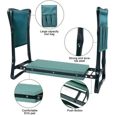 Taburete De Jardinería Plegable Silla Arrodillada Jardín Portátil Con Bolsa De Herramientas Soporta Hasta 150kg 2 Taburete De Jardinería Plegable Silla Arrodillada Jardín Portátil Con Bolsa De Herramientas Soporta Hasta 150kg - Imagen 2