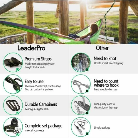 2 Correas Para Hamaca, 3mx2.5, Carga Máxima 500 Kg, Accesorios Para Hamacas De Camping, Correas Colgantes, 2 Mosquetones, 1 Gancho Para Silla Colgante, Con Bolsa De Transporte, Verde 4 2 Correas Para Hamaca, 3mx2.5, Carga Máxima 500 Kg, Accesorios Para Hamacas De Camping, Correas Colgantes, 2 Mosquetones, 1 Gancho Para Silla Colgante, Con Bolsa De Transporte, Verde - Imagen 4