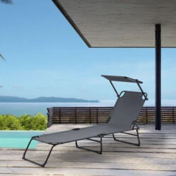 [casa.pro]® Tumbona Plegable 190cm Gris Oscuro Con Techo Acero Hamaca