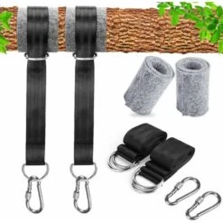 Accesorio De Columpio, Accesorio De Hamaca Adecuado Para árboles De 2 X 150 Cm Con 2 Mosquetones Resistentes Y Anillos En D, Con Bolsa De Almacenamiento, Cojín Protector De árboles.