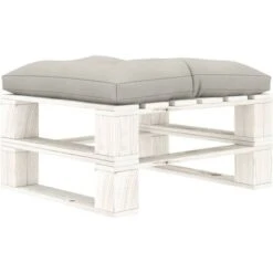 Otomana De Palés Para Jardín Madera Con Cojín Gris Taupe