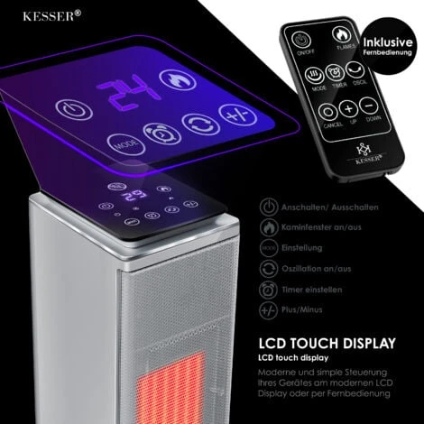KESSER® Torre De Calefacción Radiante Calentador De Pie Infrarrojo Con Control Remoto Temporizador Efecto Chimenea, Torre De Calefacción Cerámica Ventilador Calentador De Pie De Chimenea Oscilante Gra 4 KESSER® Torre De Calefacción Radiante Calentador De Pie Infrarrojo Con Control Remoto Temporizador Efecto Chimenea, Torre De Calefacción Cerámica Ventilador Calentador De Pie De Chimenea Oscilante Gra - Imagen 4