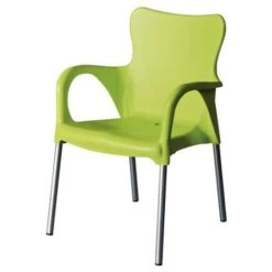 Sillón Apilable. Asiento De Resina Y Patas De Aluminio. Color Verde