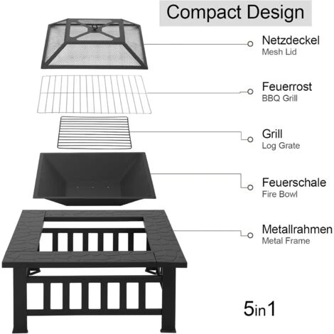 WOLTU Brasero Exterior Cuadrado Para Jardín Y Terraza Pozo De Fuego Metálico Con Cubierta De Malla Y Atizador 3 En 1 Para Barbacoa Calefacción Y Enfriar Bebidas 81x81x46 Cm Negro CPZ8141sz 2 WOLTU Brasero Exterior Cuadrado Para Jardín Y Terraza Pozo De Fuego Metálico Con Cubierta De Malla Y Atizador 3 En 1 Para Barbacoa Calefacción Y Enfriar Bebidas 81x81x46 Cm Negro CPZ8141sz - Imagen 2