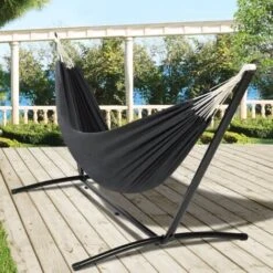 Hamaca Con Soporte Metálico Y Lona Gris Antracita