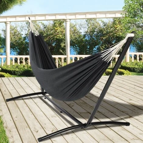 Hamaca Con Soporte Metálico Y Lona Gris Antracita 1 Hamaca Con Soporte Metálico Y Lona Gris Antracita