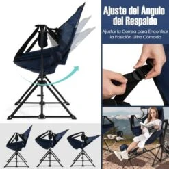 COSTWAY Silla Plegable Camping, Silla De Acampada Con Reposapiés Retráctil, Acogedora Almohada Para Cabeza, Bolsa De Transporte, Camping, Pesca, Picnic (Azul) -Elrincon del Jardin Tienda 82110480 5