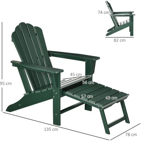 Outsunny Silla Adirondack Con Reposapiés Silla De Jardín De HDPE Con Reposabrazos Y Respaldo Alto Para Terraza Balcón Carga 120 Kg 78x135x95 Cm 2 Outsunny Silla Adirondack Con Reposapiés Silla De Jardín De HDPE Con Reposabrazos Y Respaldo Alto Para Terraza Balcón Carga 120 Kg 78x135x95 Cm - Imagen 2