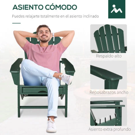 Outsunny Silla Adirondack Con Reposapiés Silla De Jardín De HDPE Con Reposabrazos Y Respaldo Alto Para Terraza Balcón Carga 120 Kg 78x135x95 Cm 5 Outsunny Silla Adirondack Con Reposapiés Silla De Jardín De HDPE Con Reposabrazos Y Respaldo Alto Para Terraza Balcón Carga 120 Kg 78x135x95 Cm - Imagen 5