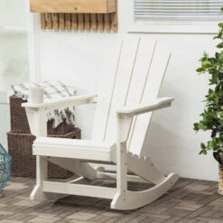 Outsunny Silla Mecedora De Jardín Mecedora Para Exterior De Estilo Adirondack De HDPE Para Balcón Terraza Patio Carga 120 Kg 73,5x93x91,5 Cm Blanco -Elrincon del Jardin Tienda 82686258 3