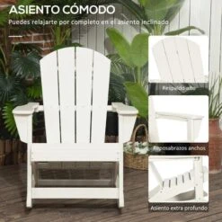 Outsunny Silla Mecedora De Jardín Mecedora Para Exterior De Estilo Adirondack De HDPE Para Balcón Terraza Patio Carga 120 Kg 73,5x93x91,5 Cm Blanco -Elrincon del Jardin Tienda 82686258 5