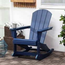 Outsunny Silla Mecedora De Jardín Mecedora Para Exterior De Estilo Adirondack De HDPE Para Balcón Terraza Patio Carga 120 Kg 73,5x93x91,5 Cm Azul -Elrincon del Jardin Tienda 82686262 3