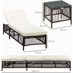 Outsunny Conjunto De 2 Tumbonas De Jardín Tumbonas De Mimbre Tejido Mesa De Tapa Vidrio Respaldo Reclinable De 5 Posiciones Cojines Suaves 196x54x32cm 7 Outsunny Conjunto De 2 Tumbonas De Jardín Tumbonas De Mimbre Tejido Mesa De Tapa Vidrio Respaldo Reclinable De 5 Posiciones Cojines Suaves 196x54x32cm -Elrincon del Jardin Tienda 82895234 3