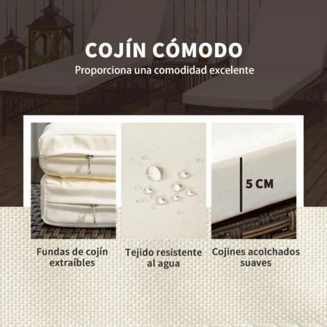 Outsunny Conjunto De 2 Tumbonas De Jardín Tumbonas De Mimbre Tejido Mesa De Tapa Vidrio Respaldo Reclinable De 5 Posiciones Cojines Suaves 196x54x32cm 4 Outsunny Conjunto De 2 Tumbonas De Jardín Tumbonas De Mimbre Tejido Mesa De Tapa Vidrio Respaldo Reclinable De 5 Posiciones Cojines Suaves 196x54x32cm - Imagen 4