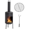 Outsunny Chimenea De Jardín Estufa De Terraza De Metal Chimenea De Patio Con Cámara De Fuego Atizador Para Camping Al Aire Libre 30x30x105 Cm