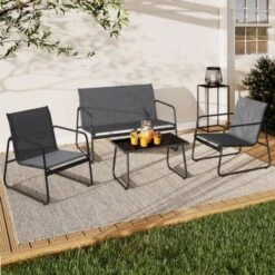 Conjunto De Muebles De Jardín MALAGA - 4 Plazas Con Sofá, Sillones Y Mesa Gris Antracita