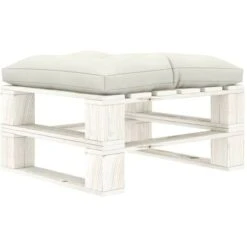 Hommoo Otomana De Palés Para Jardín Madera Con Cojín Beige