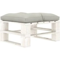 Hommoo Otomana De Palés Para Jardín Madera Con Cojín Gris Taupe