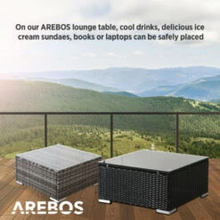 AREBOS Mesita De Poliratán Y Tablero Vidrio Mesa Auxiliar Exterior Para Jardín -Elrincon del Jardin Tienda 89226092 5