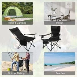 WOLTU Silla De Camping Plegable Y Portátil Silla De Acampada Ligera Con Portavasos Reposacabezas Y Bolsas Estructura Metálica Para Soportar 150 Kg Para Picnic Playa Jardín Pesca Negro -Elrincon del Jardin Tienda 89719564 4