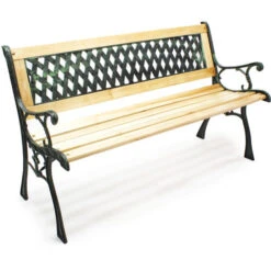 Banco Jardín Asiento Parque Inge Madera Y Hierro Fundido Respaldo Rejilla 2 Plazas Interior Exterior