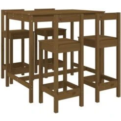 Mesa Y Taburetes Altos De Jardín 5 Pzas Madera Pino Marrón Miel VidaXL