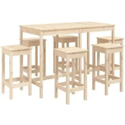 Mesa Y Taburetes Altos Jardín 7 Piezas Madera Maciza De Pino VidaXL