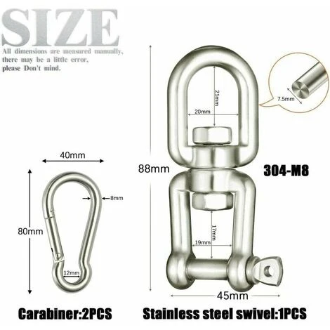 Gancho De Columpio M8 Acero Inoxidable 304 + 2 Mosquetones De Columpio M8 Para Silla Hamaca Columpio Colgando Saco De Arena Cuerda De Escalada Capacidad De Carga Hasta 300 Kg (M8 Tipo OX) 2 Gancho De Columpio M8 Acero Inoxidable 304 + 2 Mosquetones De Columpio M8 Para Silla Hamaca Columpio Colgando Saco De Arena Cuerda De Escalada Capacidad De Carga Hasta 300 Kg (M8 Tipo OX) - Imagen 2